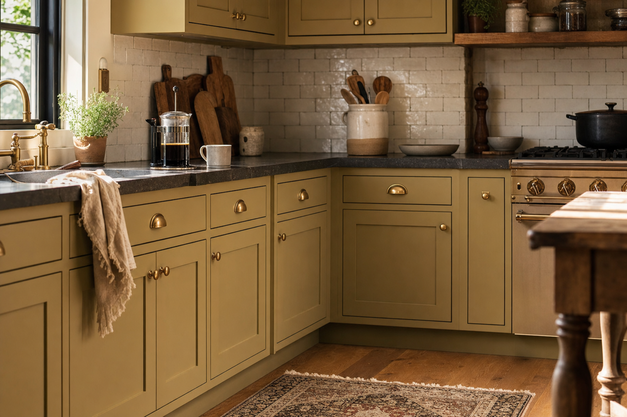 Mediterranean by Benjamin Moore on cabinets