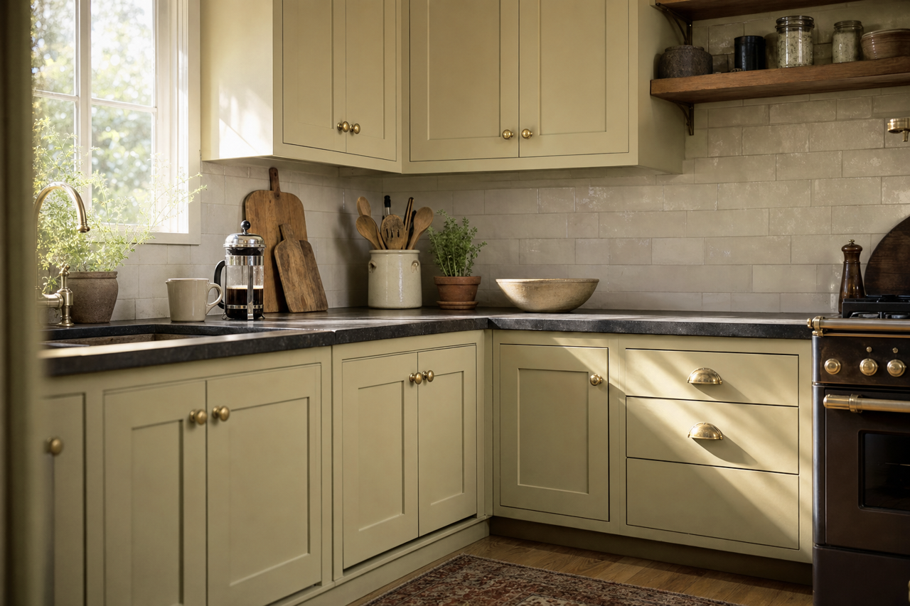 Olive by Benjamin Moore on cabinets