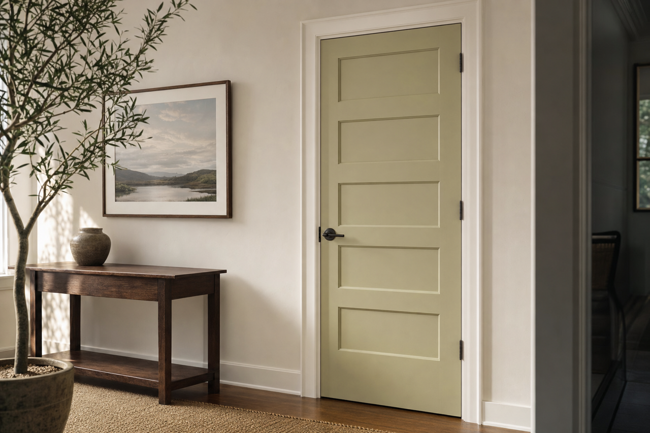 Olive by Benjamin Moore on interior-doors