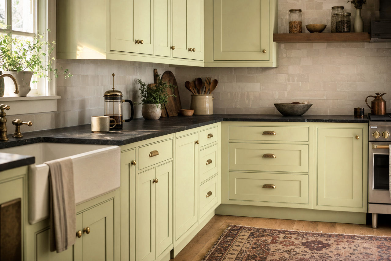 Fernwood by Benjamin Moore on cabinets