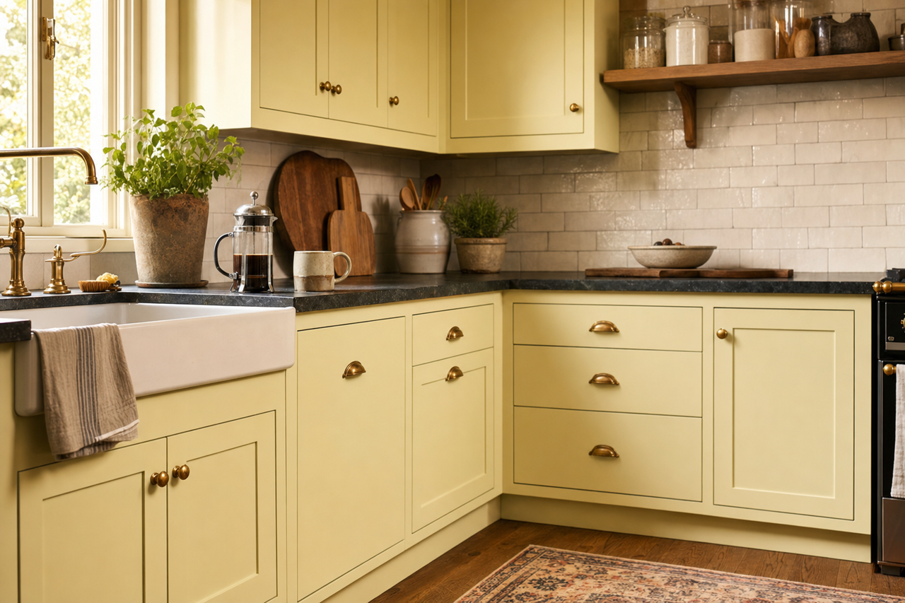 Limesicle by Benjamin Moore on cabinets