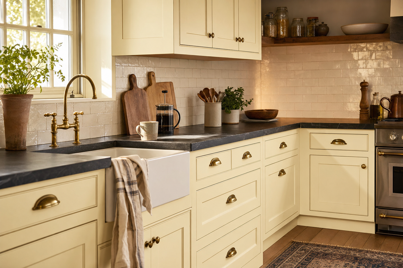 Cream by Benjamin Moore on cabinets