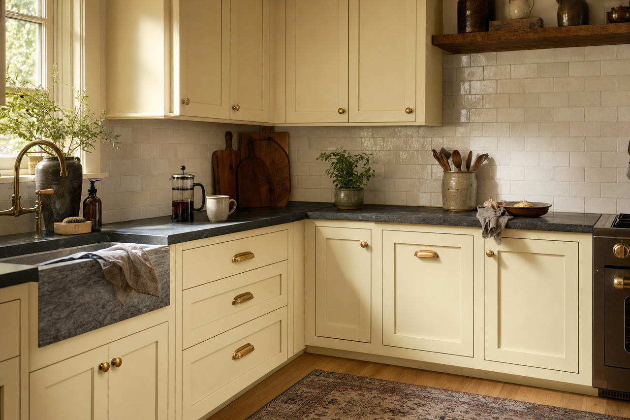 Timid by Benjamin Moore on cabinets