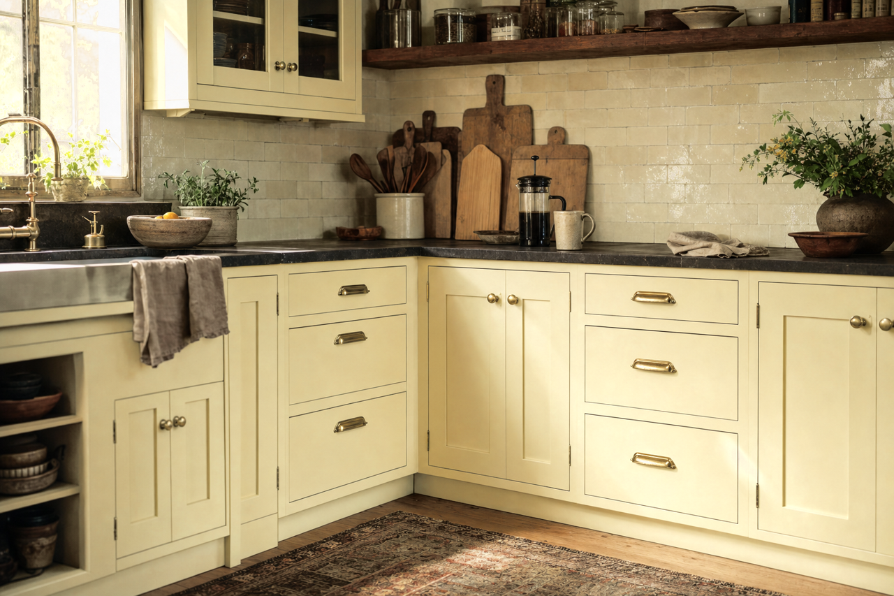 Mellowed by Benjamin Moore on cabinets