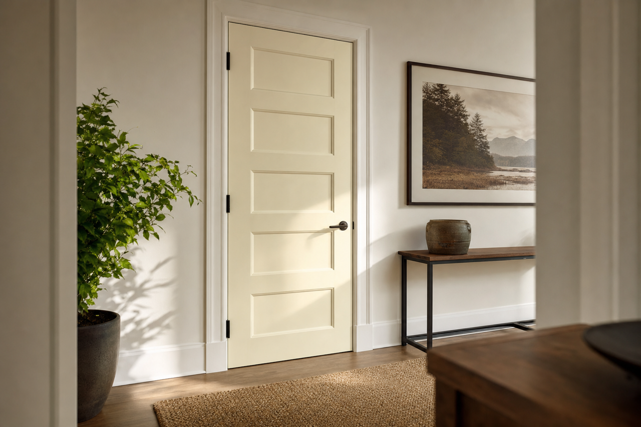 White by Benjamin Moore on interior-doors