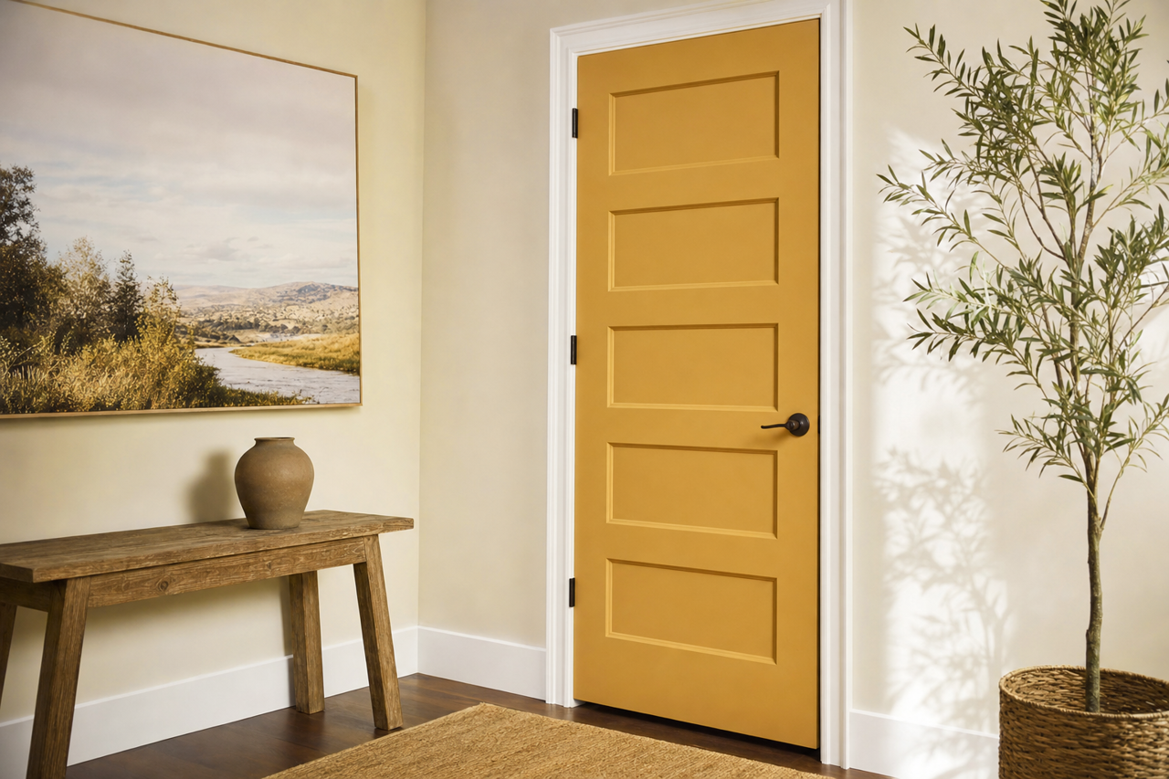 Ochre by Benjamin Moore on interior-doors