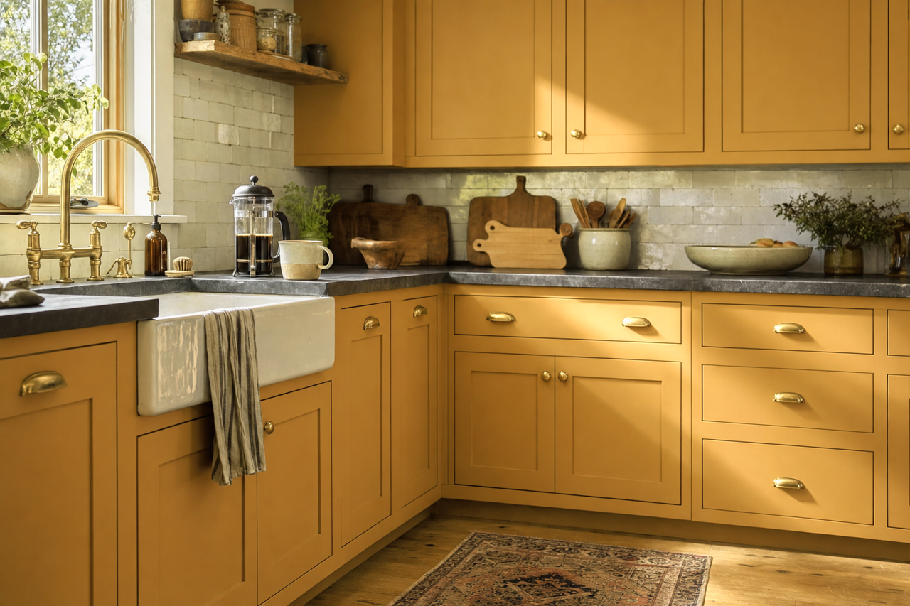 Aztec by Benjamin Moore on cabinets