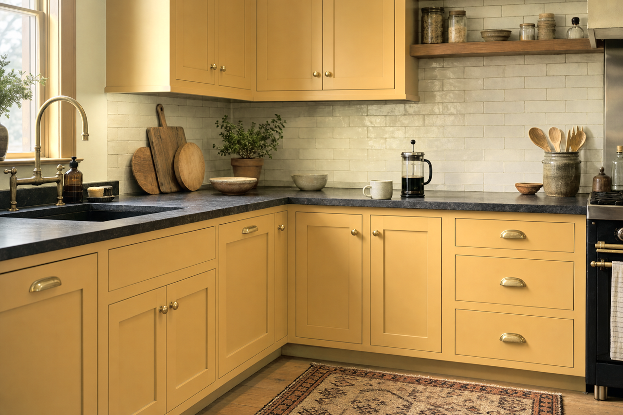 Cork by Benjamin Moore on cabinets
