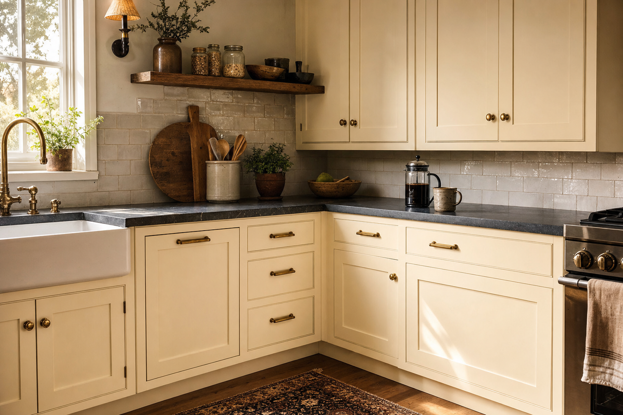 Ivory by Benjamin Moore on cabinets