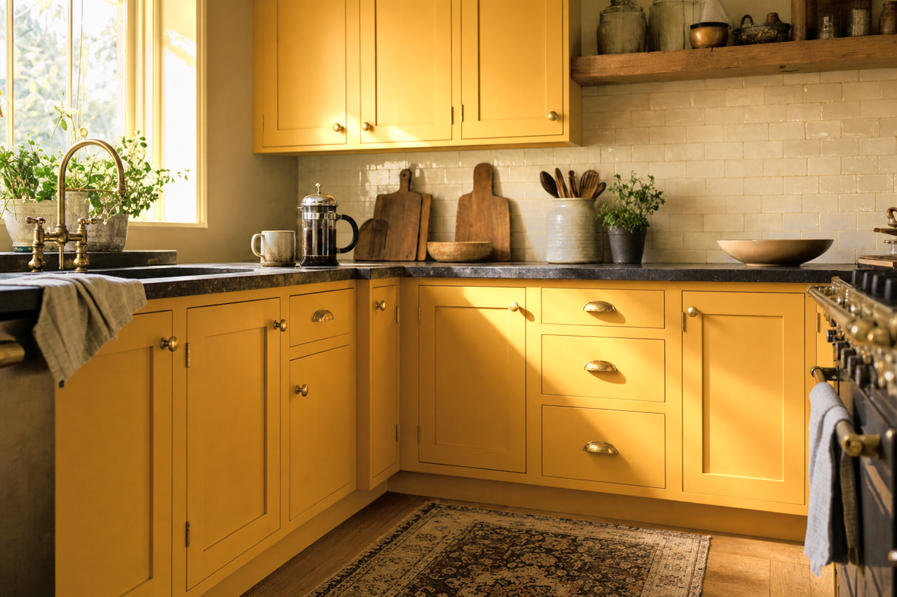 Buttercup by Benjamin Moore on cabinets