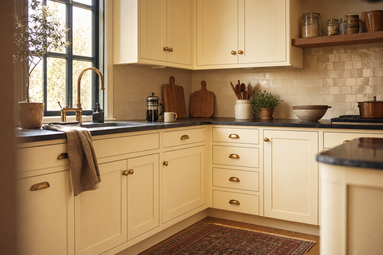 Vanilla by Benjamin Moore on cabinets