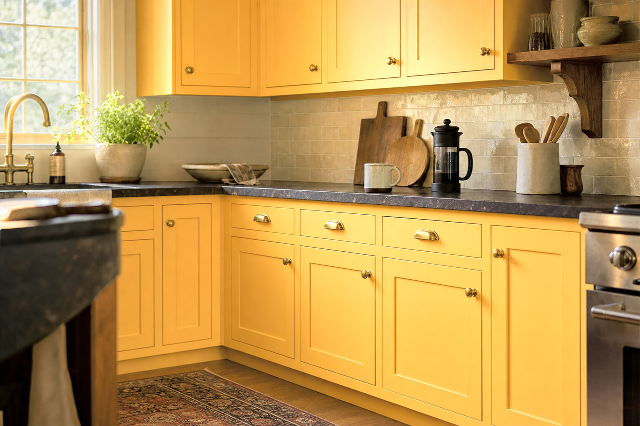 Semolina by Benjamin Moore on cabinets