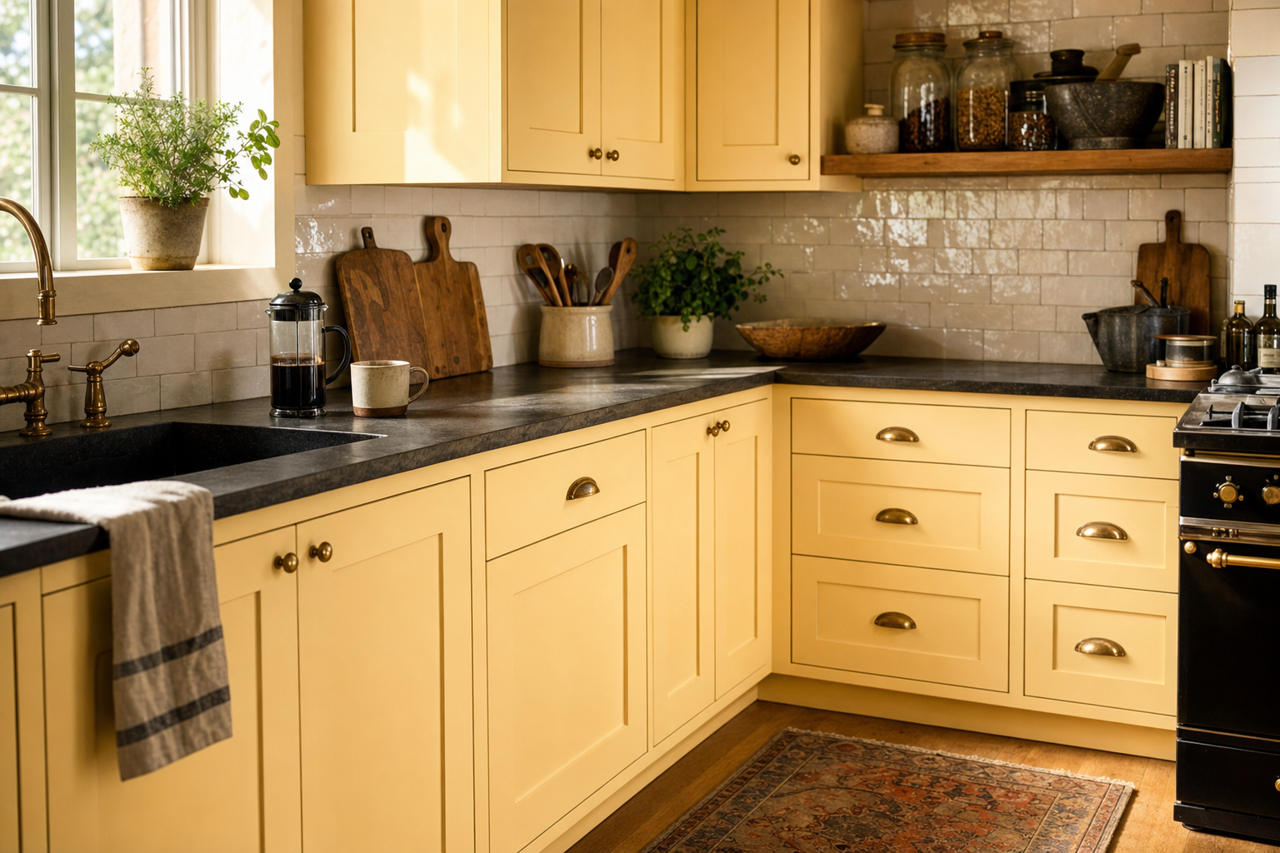 Cream by Benjamin Moore on cabinets