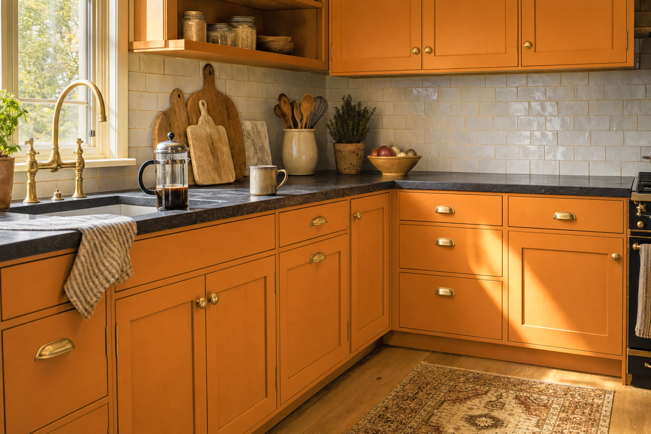 Pumpkin by Benjamin Moore on cabinets