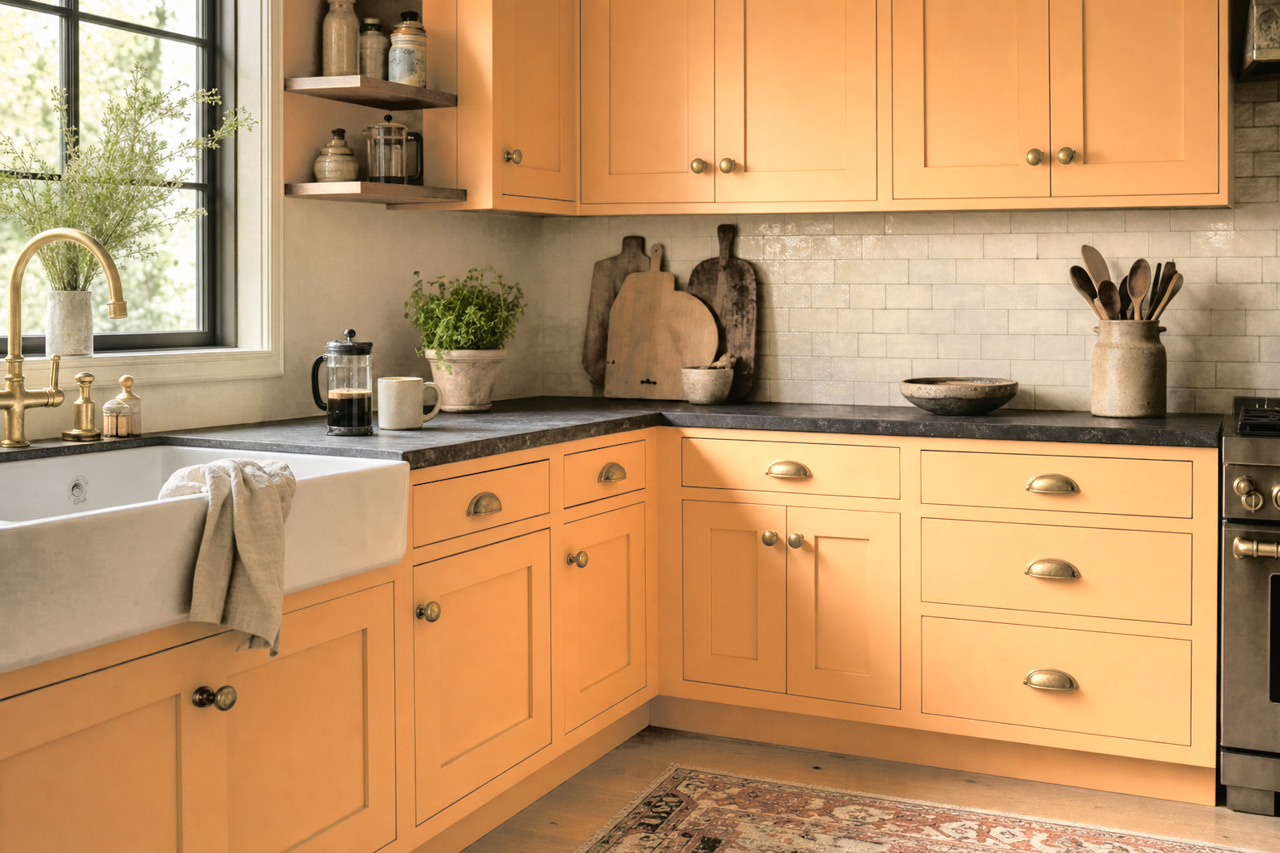 Beeswax by Benjamin Moore on cabinets