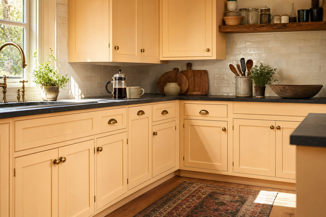 Tudor by Benjamin Moore on cabinets