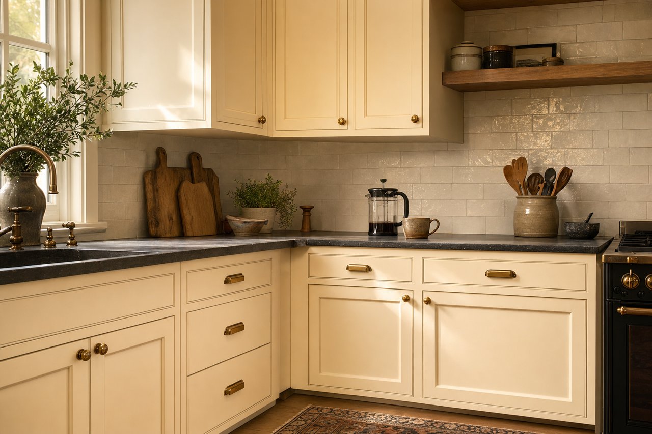Cream by Benjamin Moore on cabinets