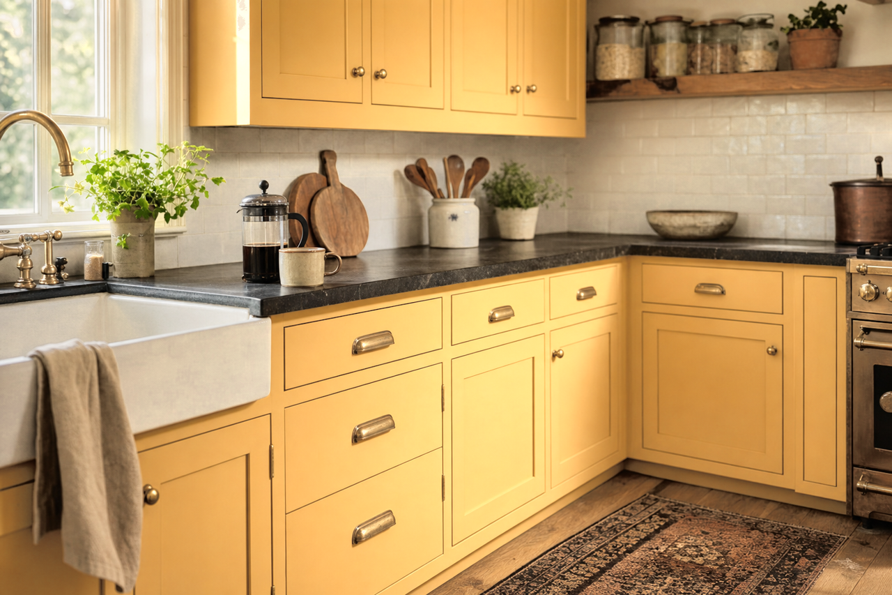 Amber by Benjamin Moore on cabinets