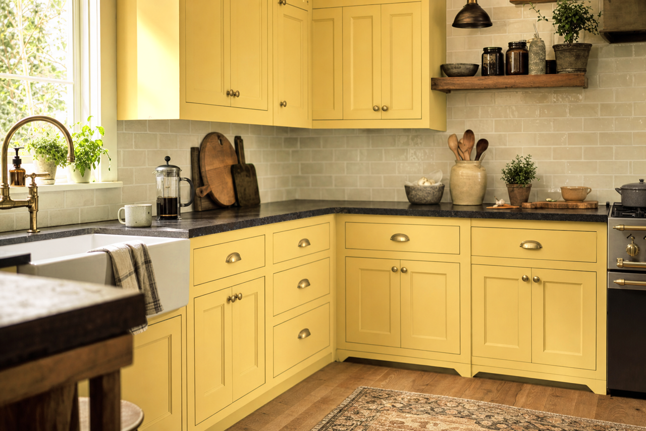 California Hills by Benjamin Moore on cabinets