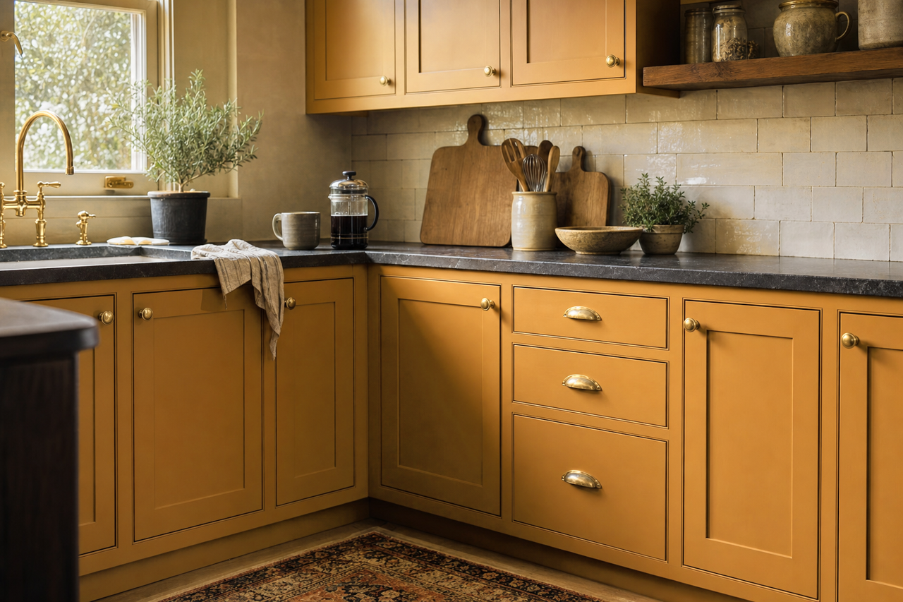 Caramel by Benjamin Moore on cabinets