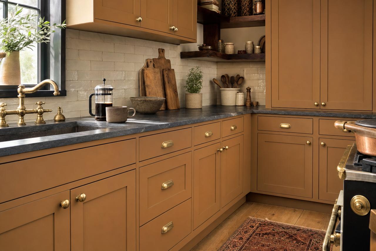 Coppertone by Benjamin Moore on cabinets