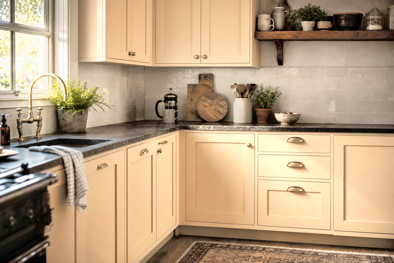 Yellow by Benjamin Moore on cabinets