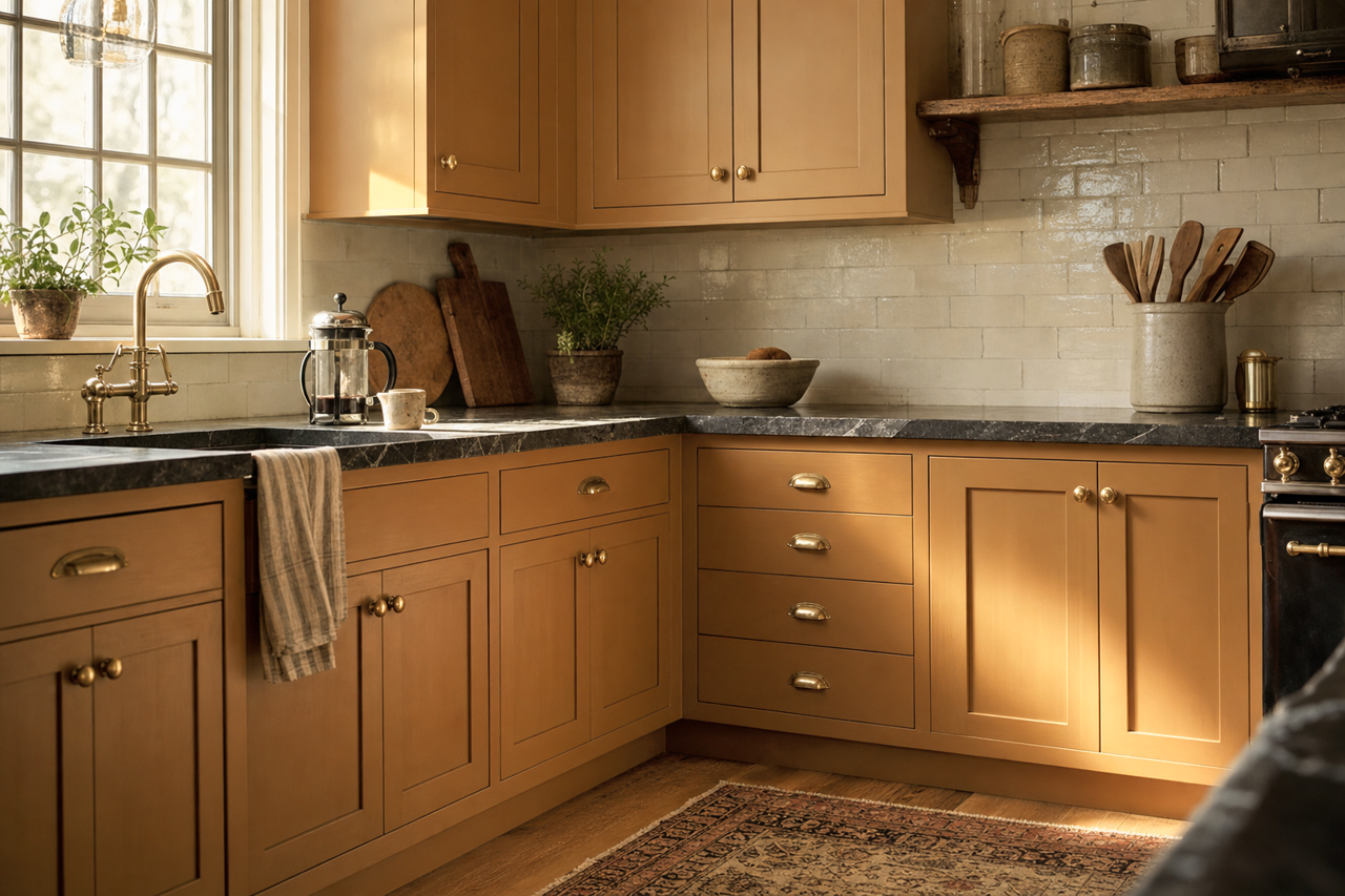 Warm by Benjamin Moore on cabinets