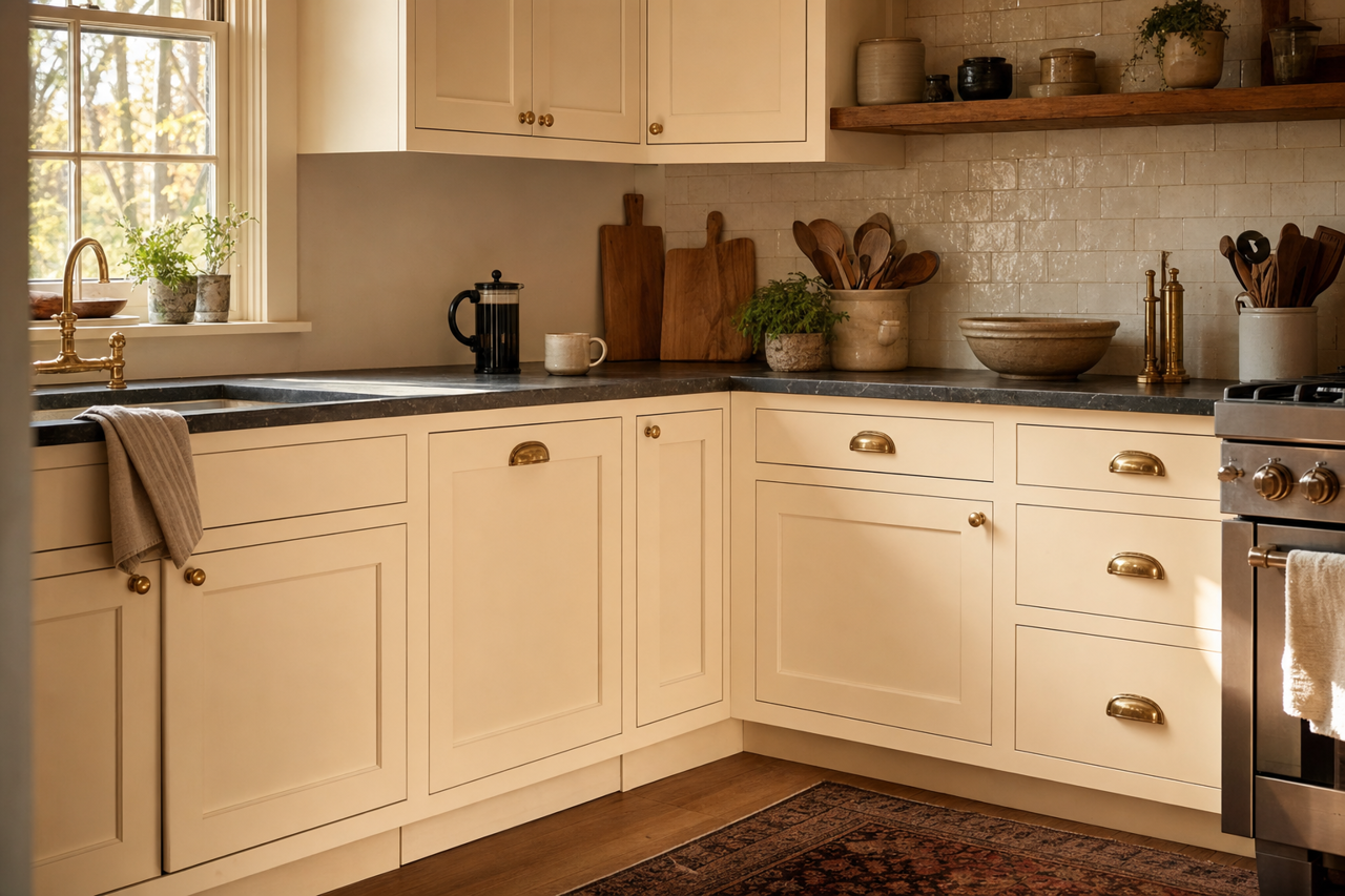 October by Benjamin Moore on cabinets