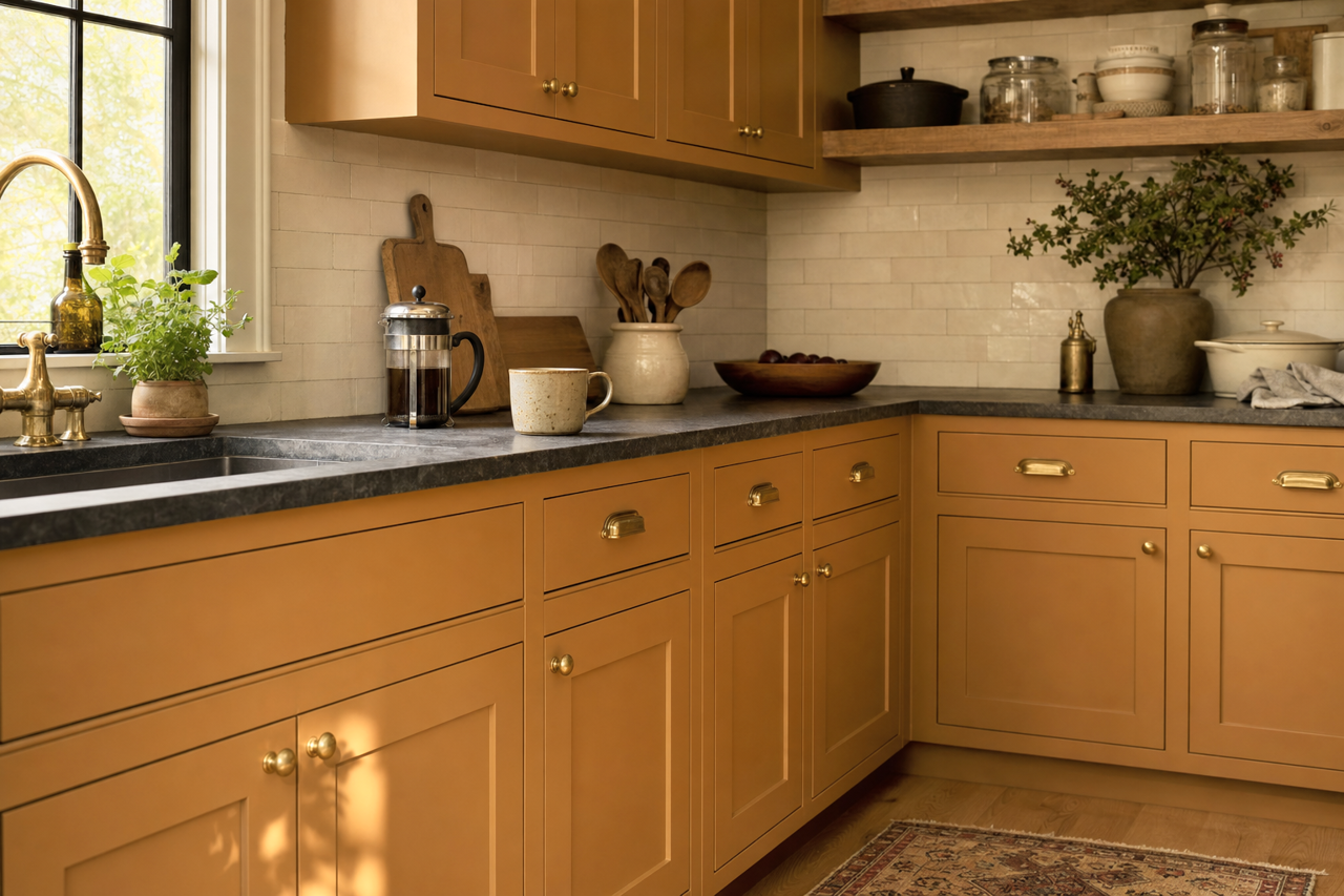 Camel by Benjamin Moore on cabinets