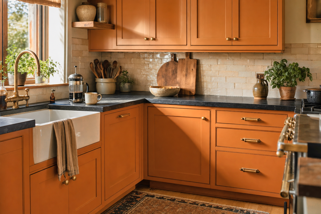 Caramel by Benjamin Moore on cabinets