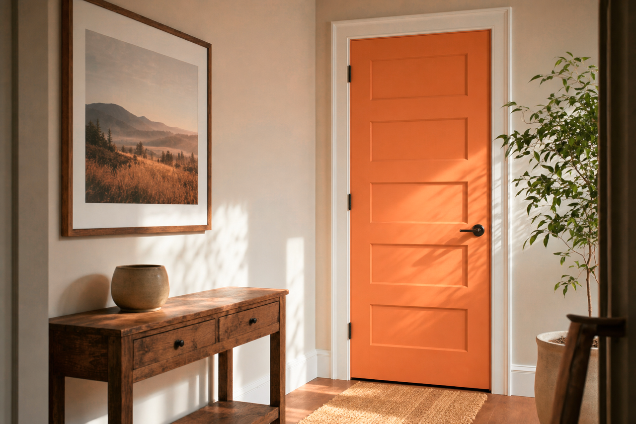 Orange by Benjamin Moore on interior-doors