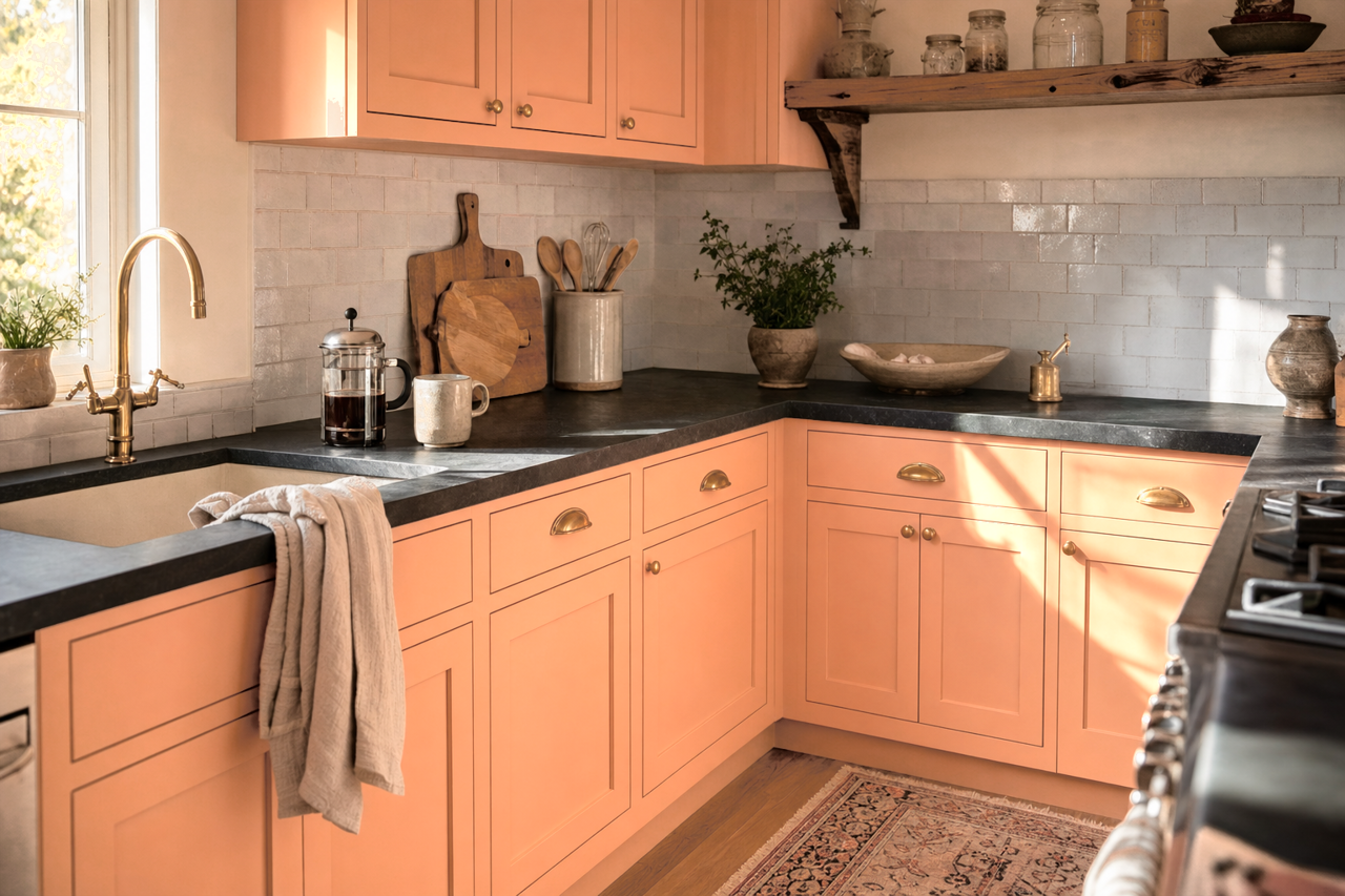 Peachland by Benjamin Moore on cabinets
