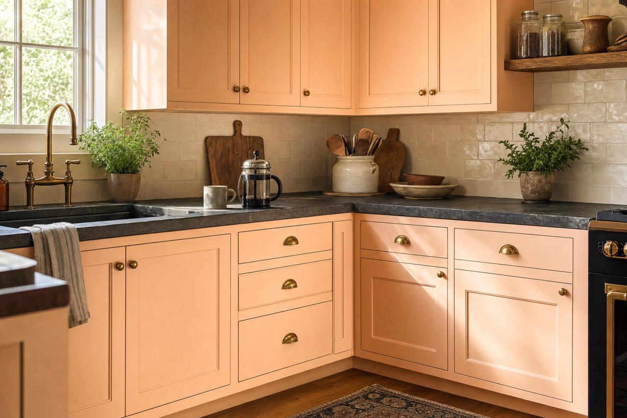 Peach by Benjamin Moore on cabinets
