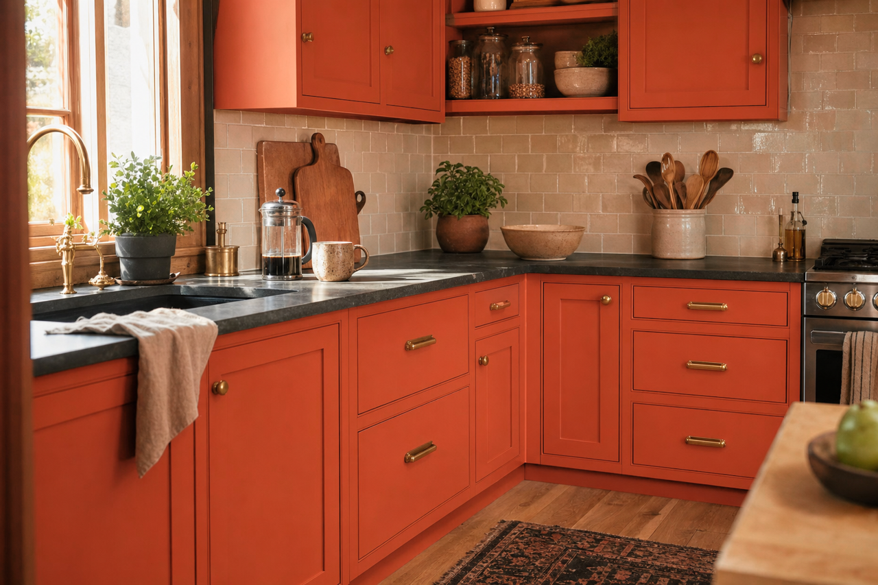 Fireball by Benjamin Moore on cabinets