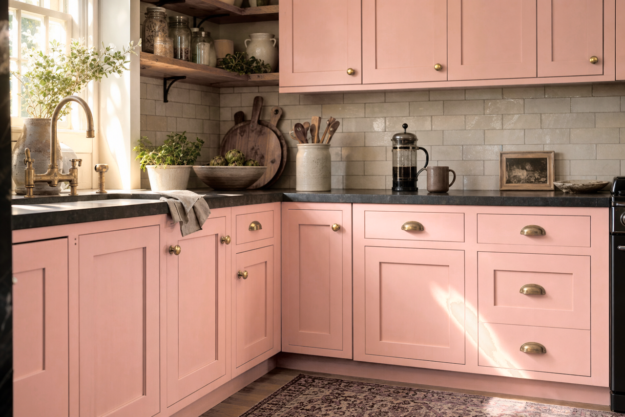 Coral by Benjamin Moore on cabinets