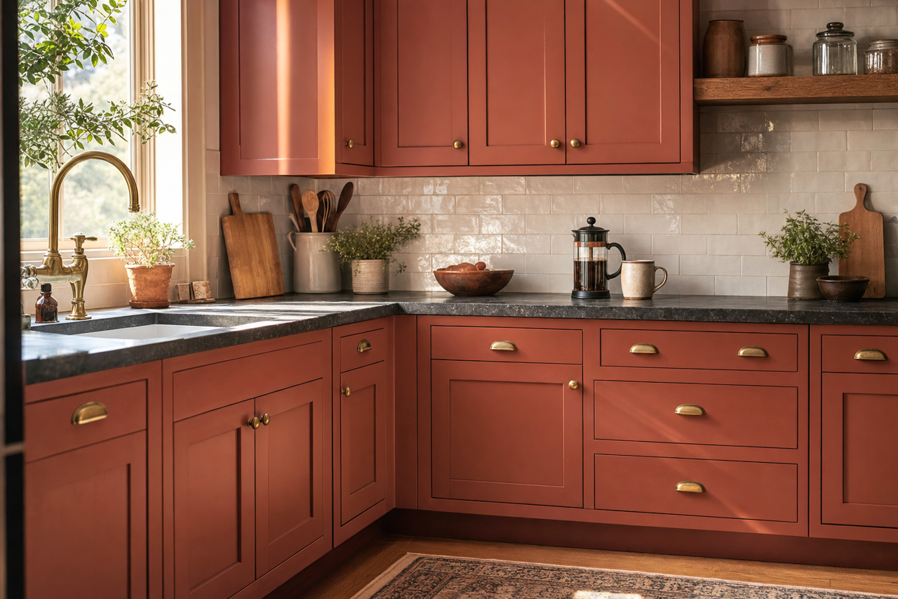Cinnamon by Benjamin Moore on cabinets