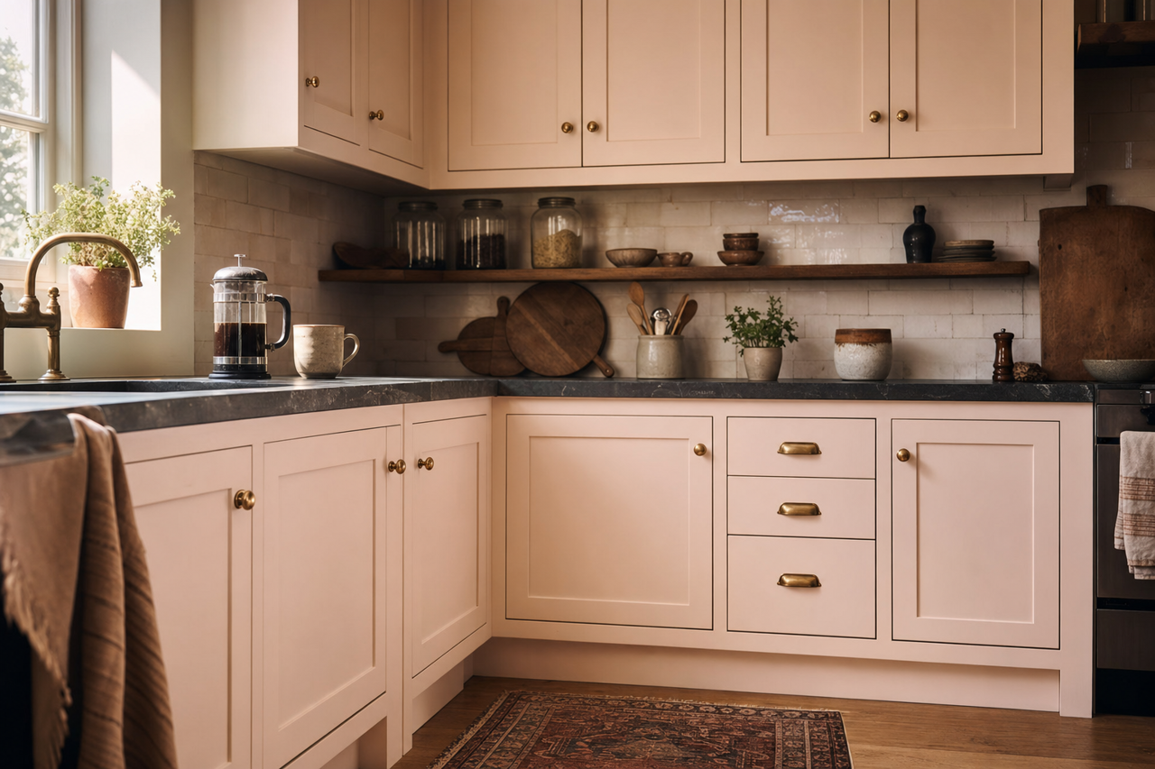 Cream by Benjamin Moore on cabinets