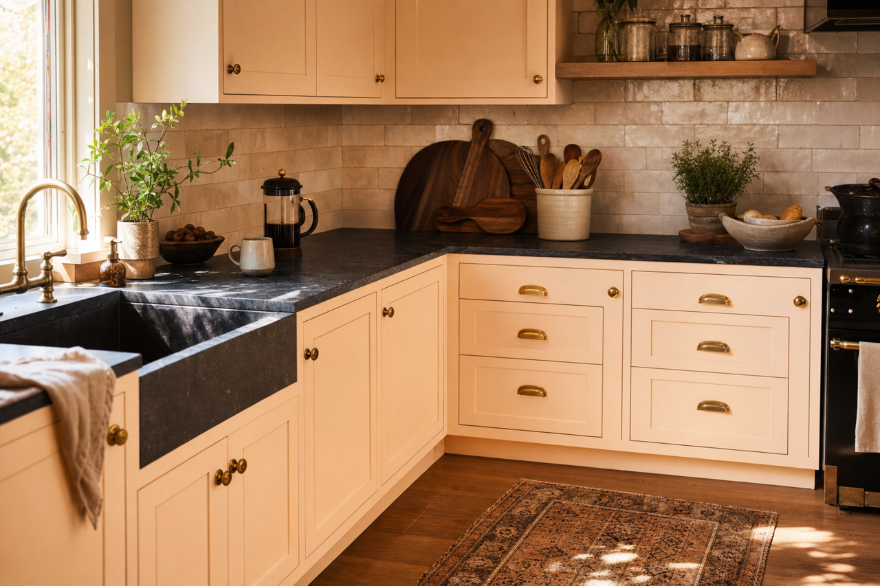 Peach by Benjamin Moore on cabinets