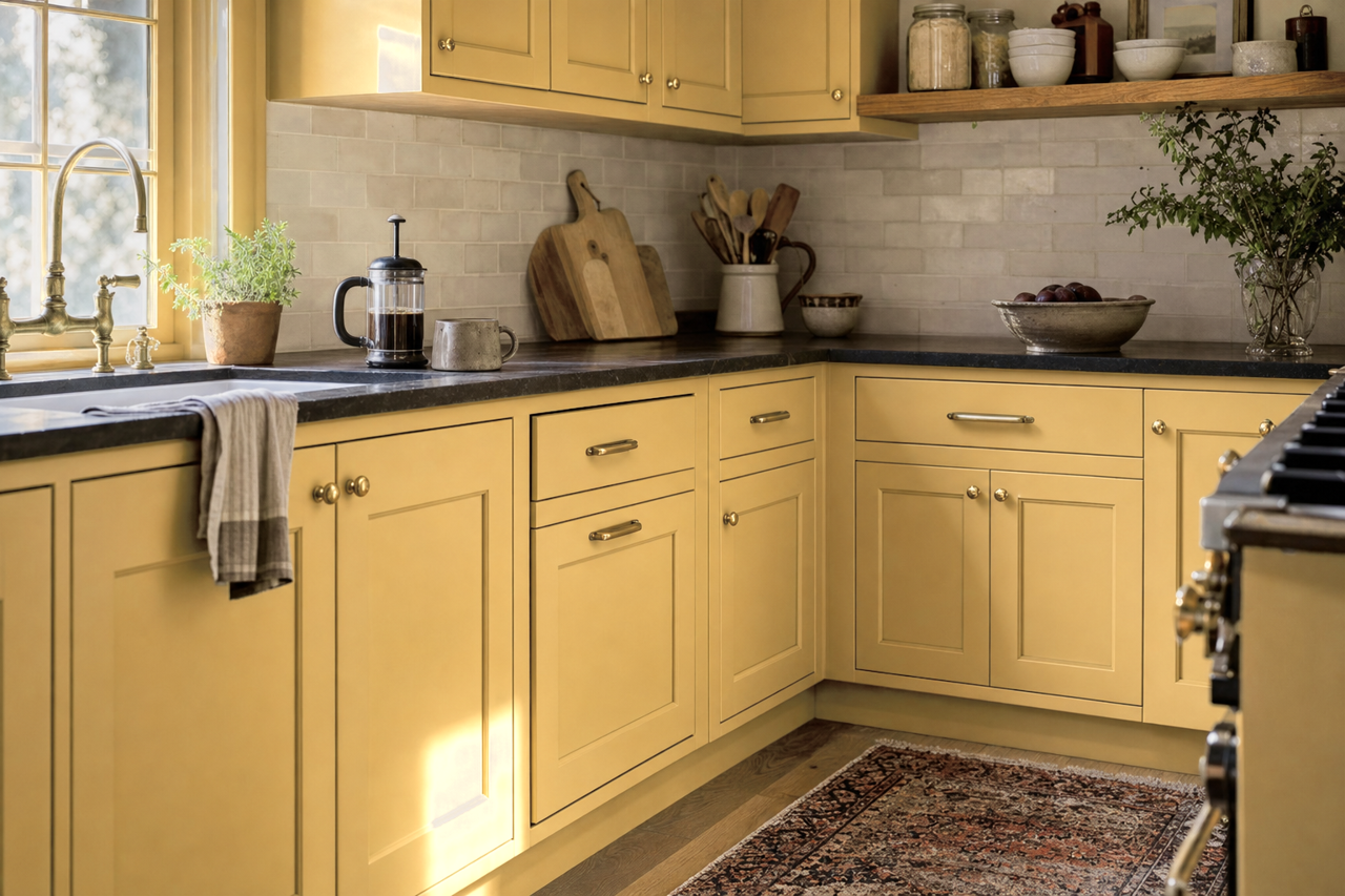 Mustard Seed by Benjamin Moore on cabinets