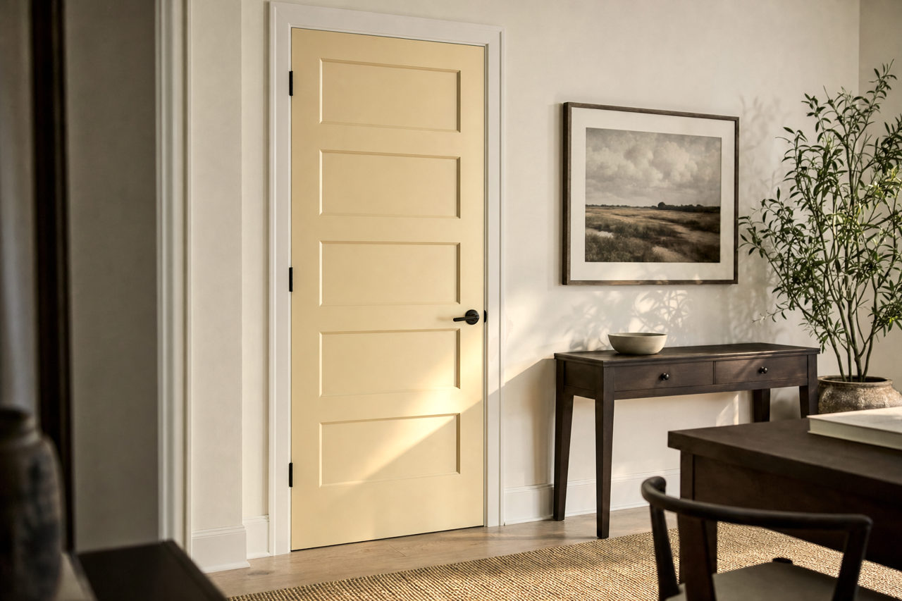 Crisp Chaki by Benjamin Moore on interior-doors
