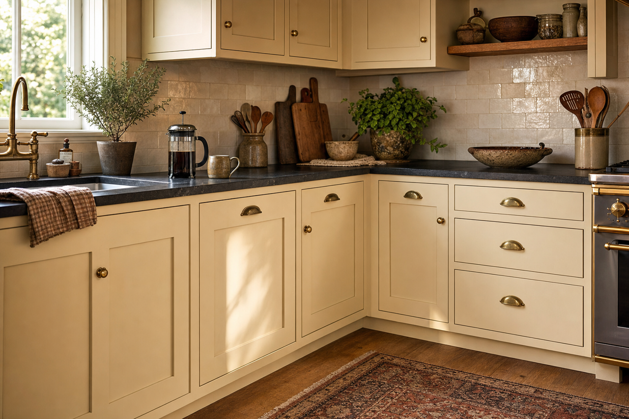 Delaware Puttu by Benjamin Moore on cabinets