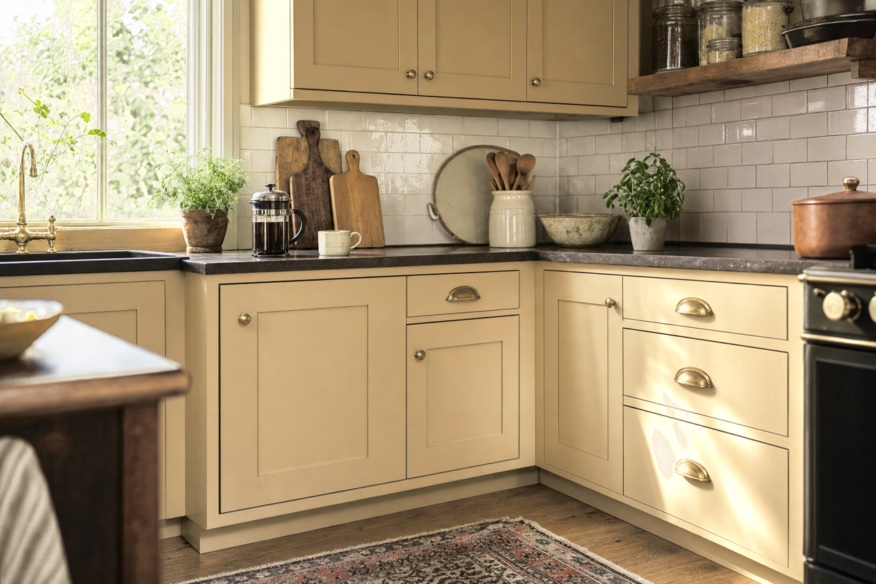 Laurel by Benjamin Moore on cabinets
