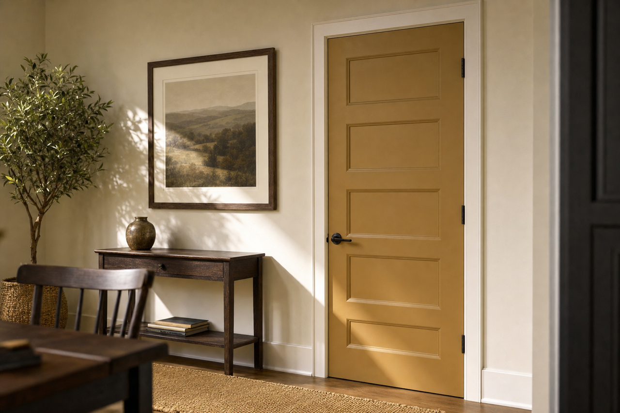 Olivetone by Benjamin Moore on interior-doors