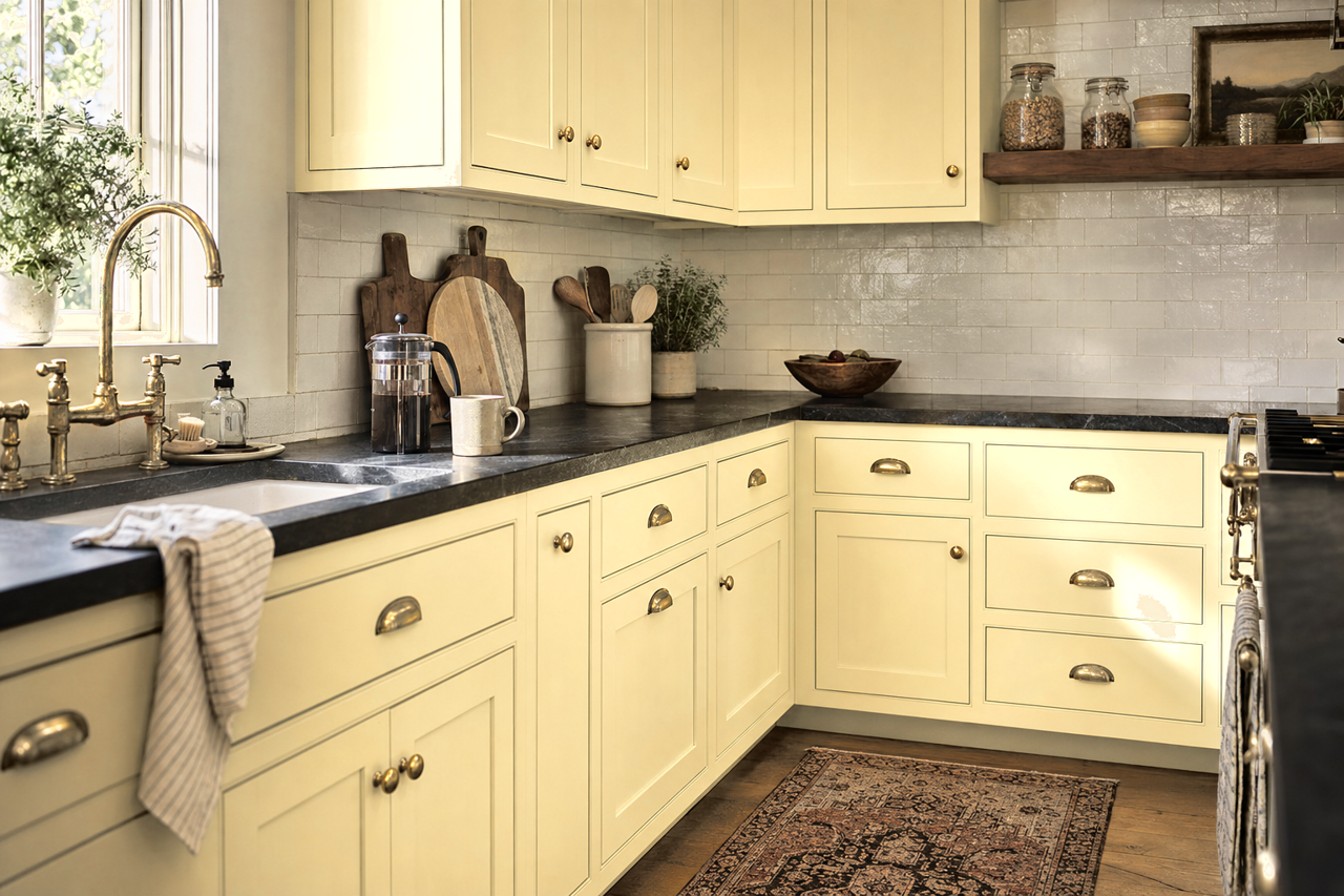 Woven by Benjamin Moore on cabinets