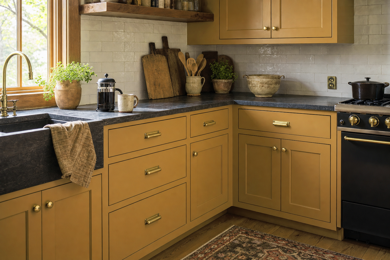 Brazen by Benjamin Moore on cabinets