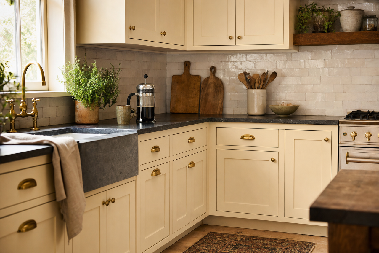 Oatmeal by Benjamin Moore on cabinets