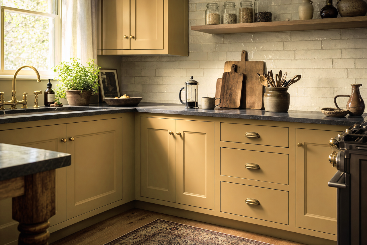 Sandalwood by Benjamin Moore on cabinets