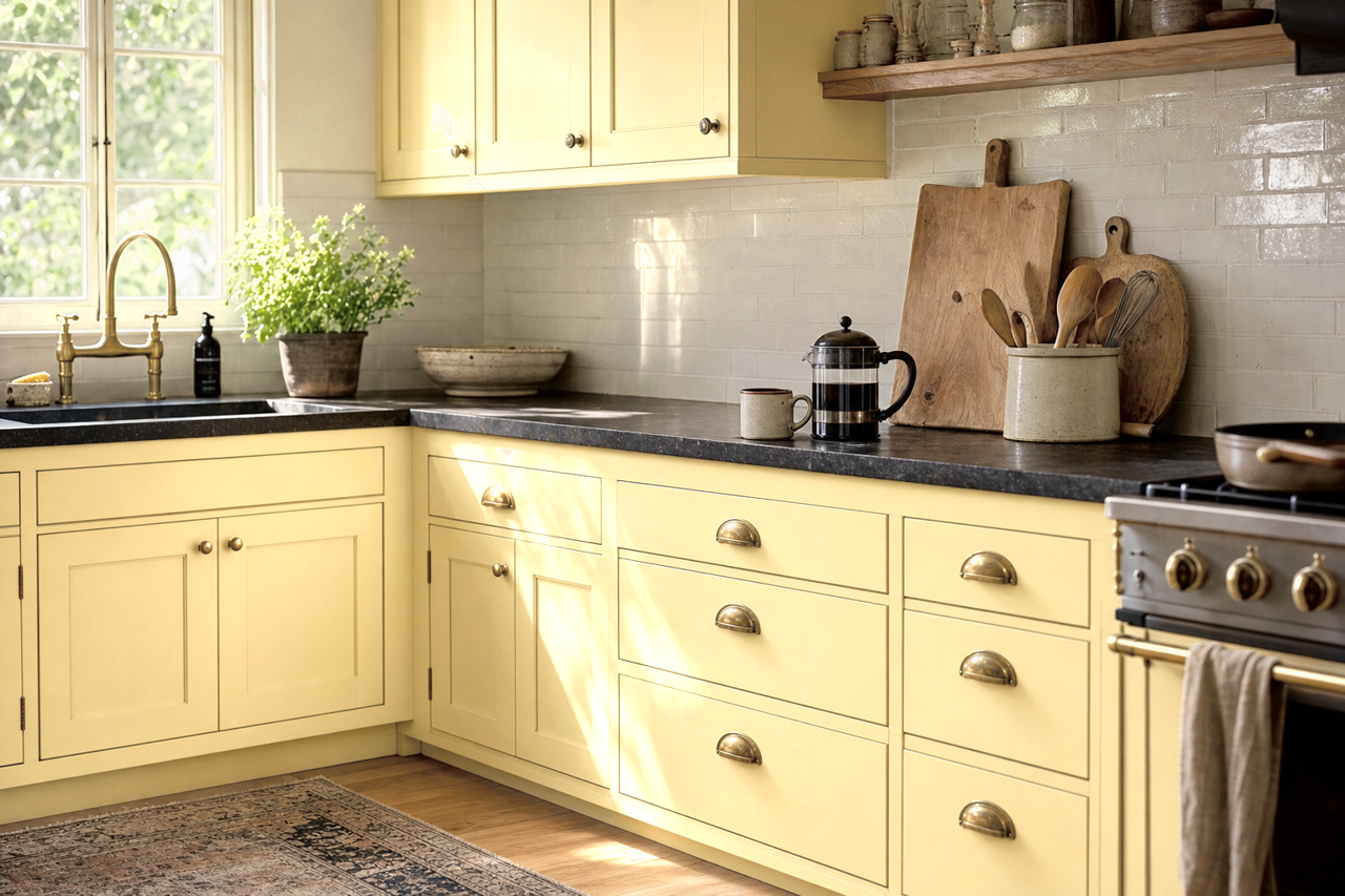 Santo Domingo Cream by Benjamin Moore on cabinets