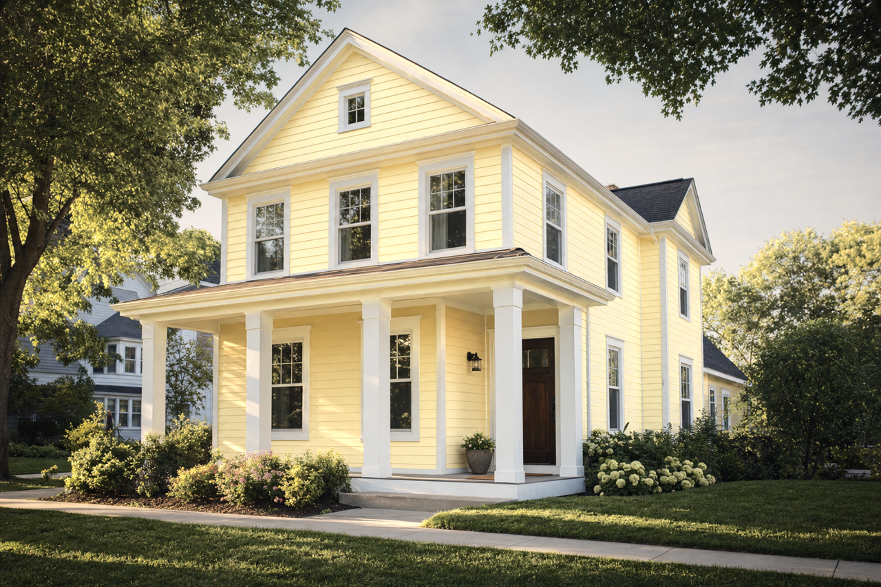 Banana cream by Benjamin Moore on exterior