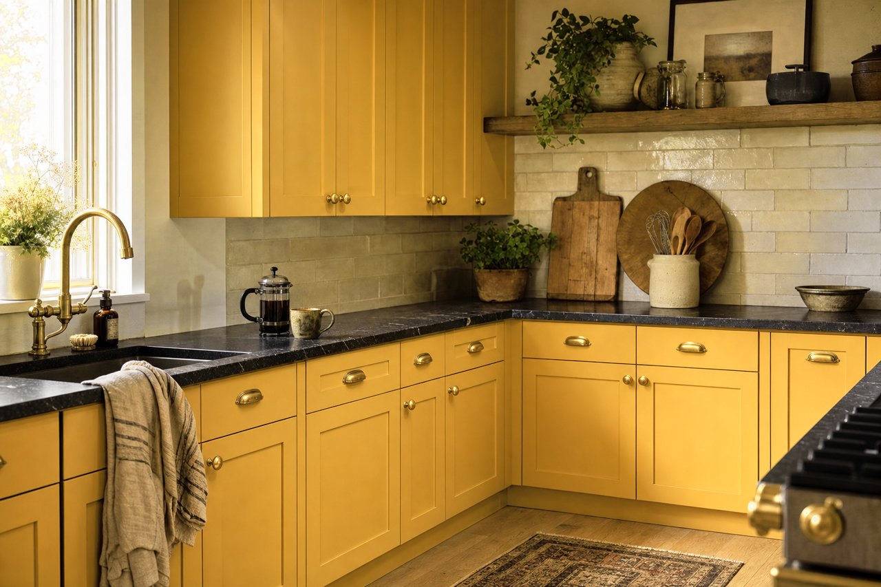 Golden Bounty by Benjamin Moore on cabinets